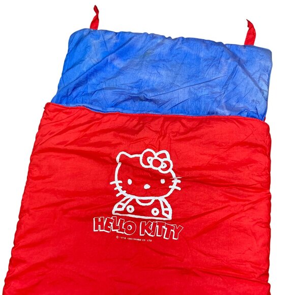 Hello Kitty Vintage Kids Sleeping Bag By Sanrio Red Blue Yellow 1991 26 x 60" - Picture 2 of 11